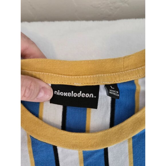 Nickelodeon SpongeBob Blue Yellow Striped T-Shirt Embroidered Bob, Boys Large - Picture 3 of 13